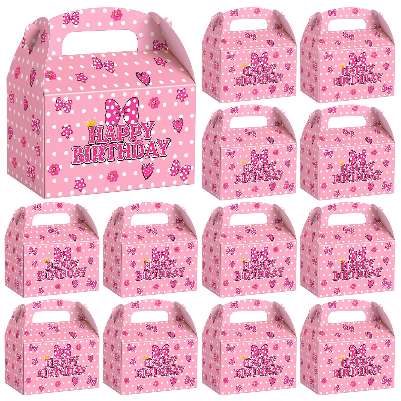 KMZFPYJ 20Pcs Pink Mouse Party Favors Boxes, Prepare Candy Snacks Gift Boxes for Cartoon Mouse Birthday Theme Party, Double Sided Printed for Birthday Kids Girls Shower Decorations Supplies