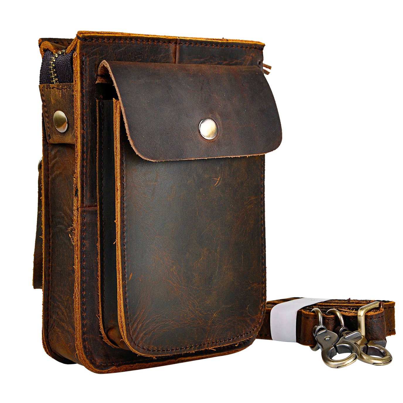 Le'aokuu Sacs en Cuir Véritable Hommes Taille Ceinture Messager Poche équitation Vélo Voyage Sac à bandoulière (021 A Marron)