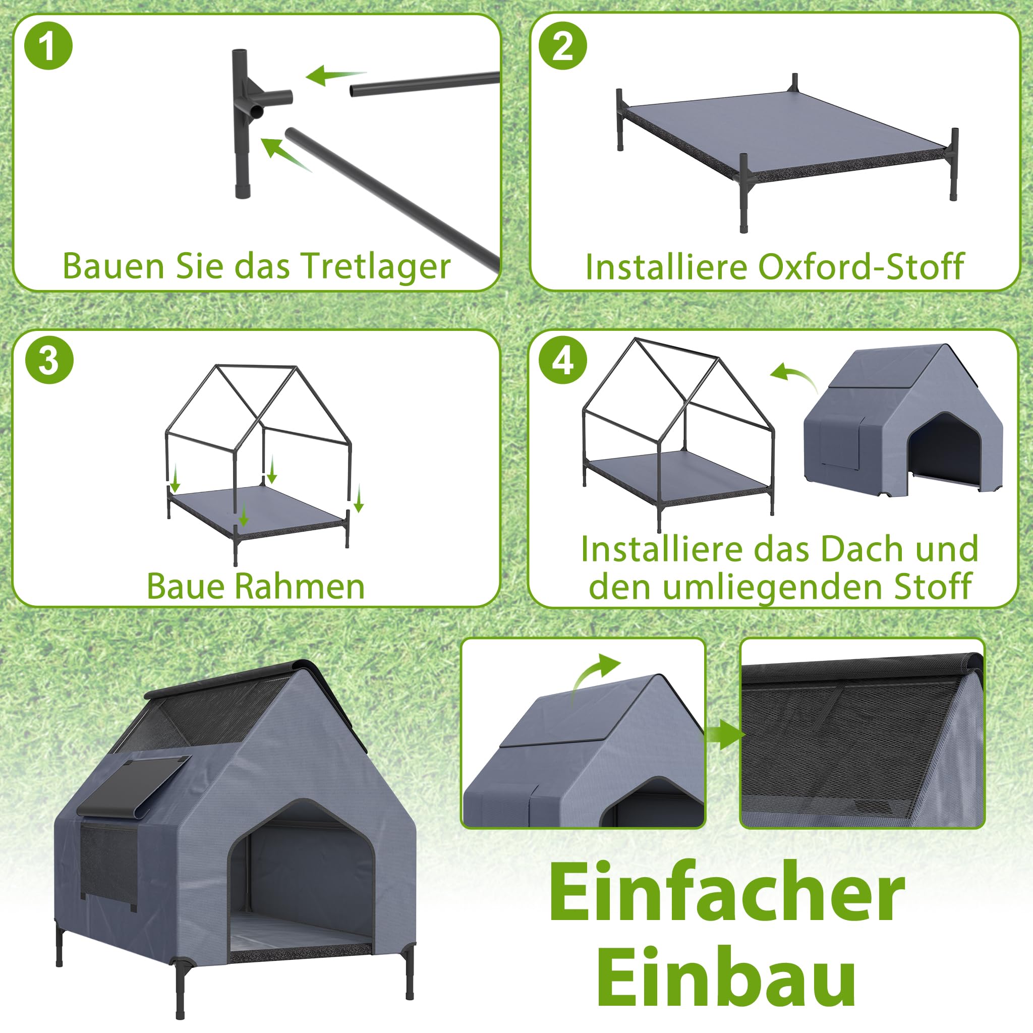 YRHome Niche pour chien en tissu Oxford intérieur extérieur maison pour chien de petite, moyenne, grande maison de couchage pour animaux de compagnie, amovible, imperméable, lit pour chien, gris,