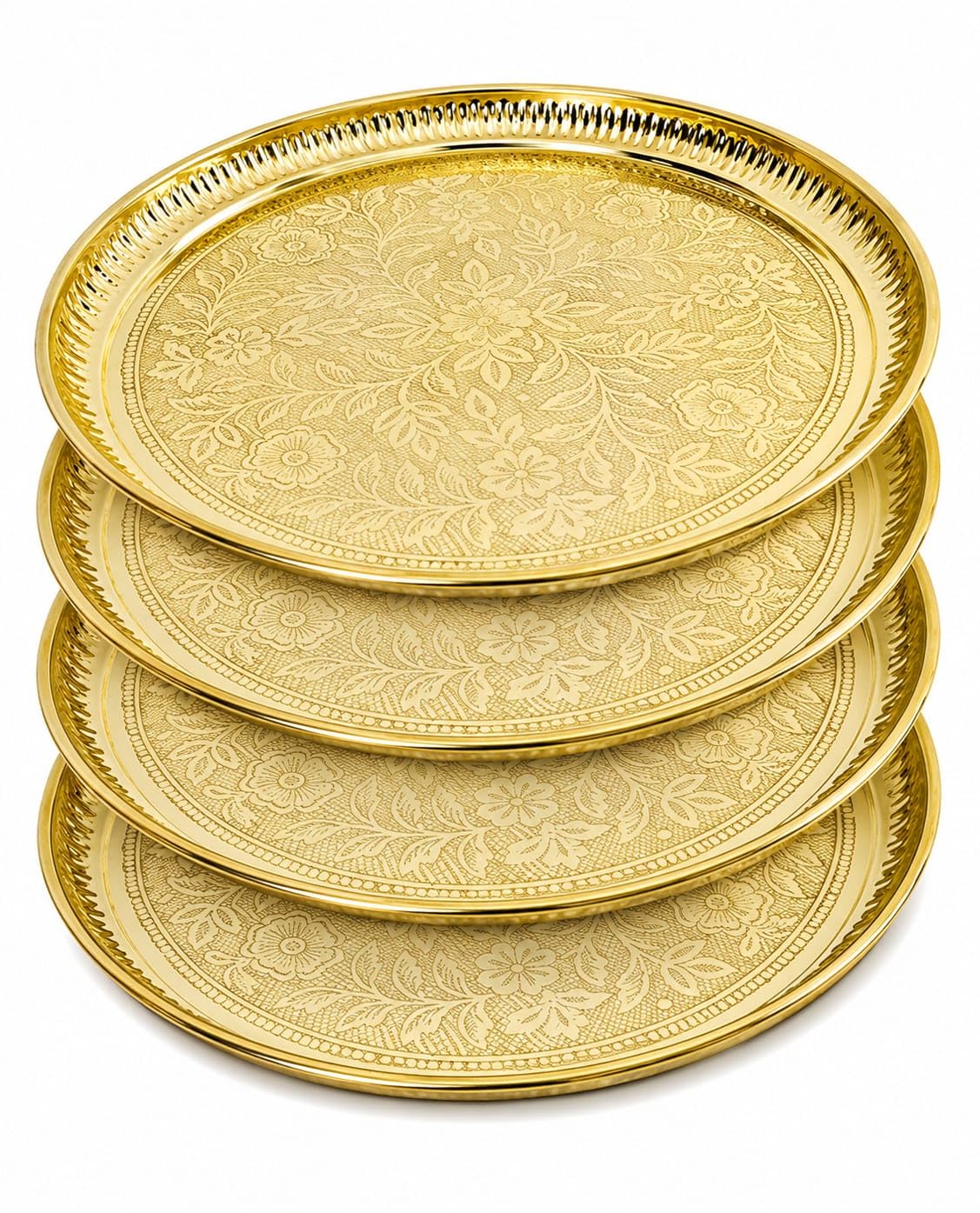 Happy Choices-Round Golden Color Decorative Tray Plate 30 CM Big Size/Serving Platter for Function and Wedding Tray/Golden Color Service Plate for Elegant Decoration Set 4-image-38