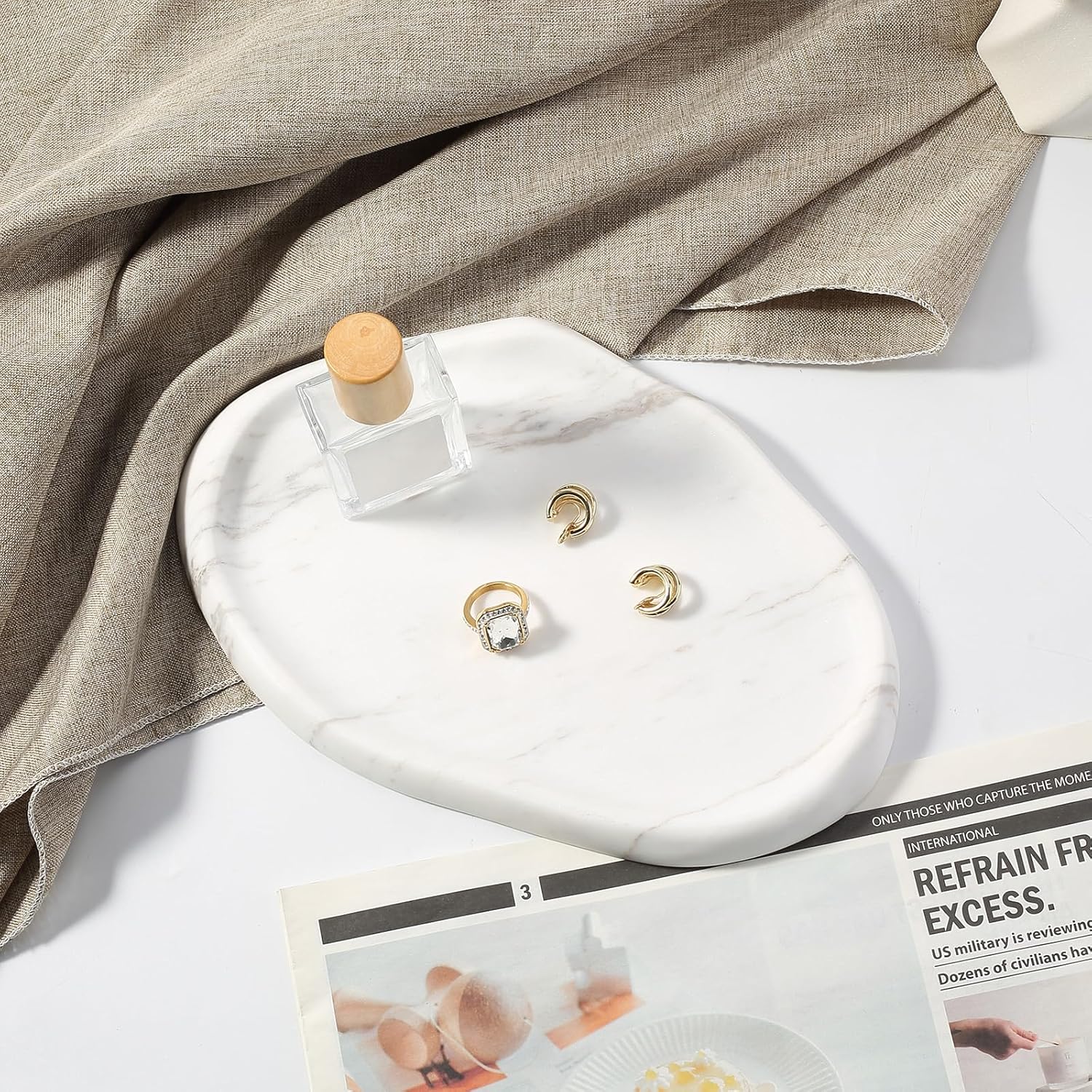 Koville Luxurious Natural White Marble Vanity Tray, Cloud Shape Serving Stone Key Tray for Home Decor, 10" x 7" Marble Storage Trays for Bathroom, Stone Plate Holder for Perfume, Candle and Jewelry