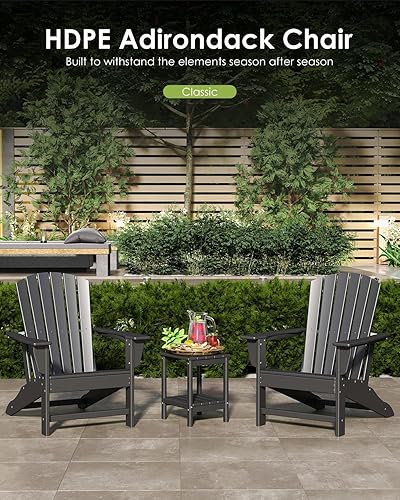 Miniatura 4 de GREENVINES Silla Adirondack  Plástico HDPE  Sillas de gran tamaño para hogueras  Todo tipo de clima  Negro  Madera de polietileno  para terraza al