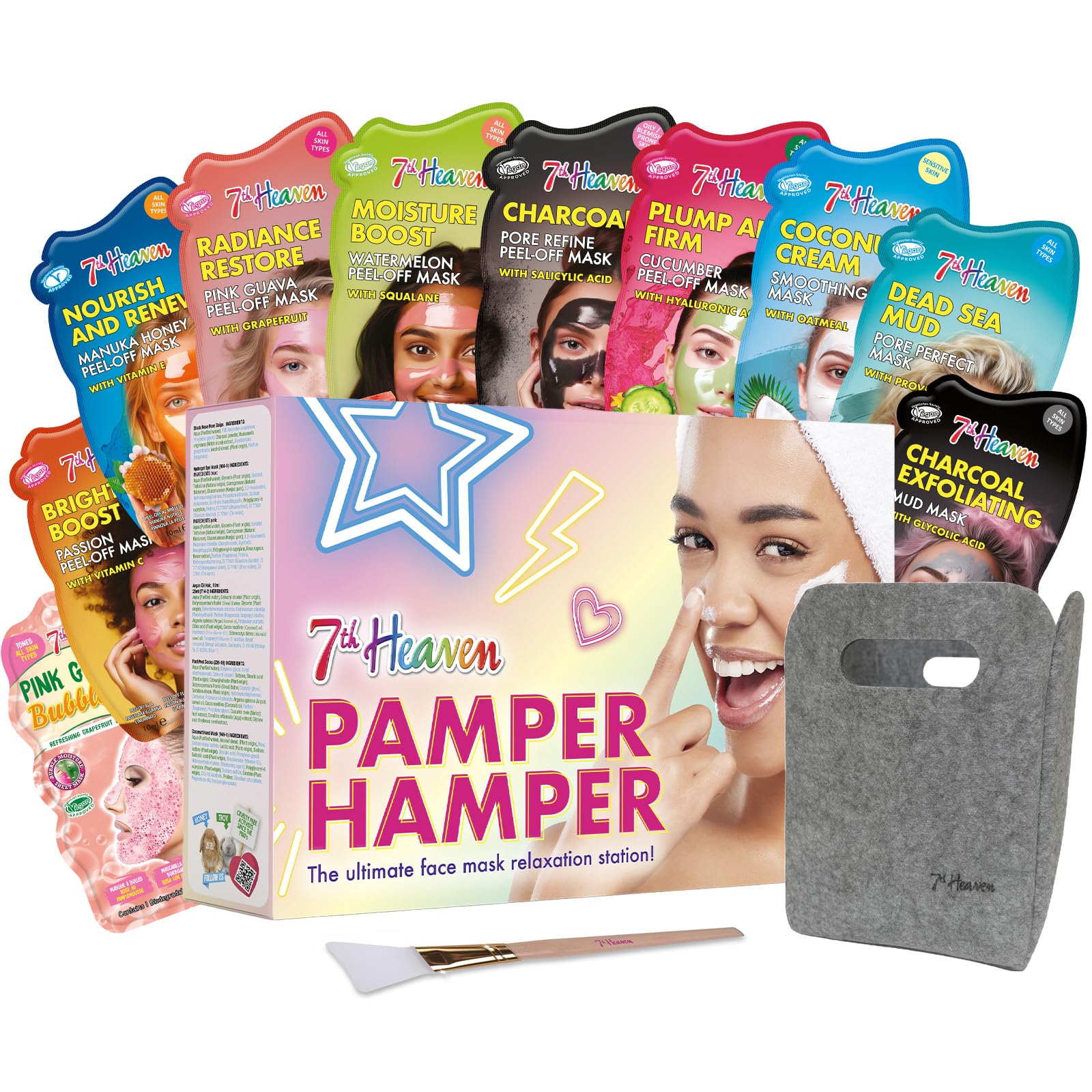 7th Heaven Pamper Hamper – New & Improved – 10 Face Masks & Spatula – Pamper Gifts for Women – Peel-Off, Hydrating & Clay Masks – Cruelty-Free Skincare Gift Set for a Relaxing Spa Experience at Home