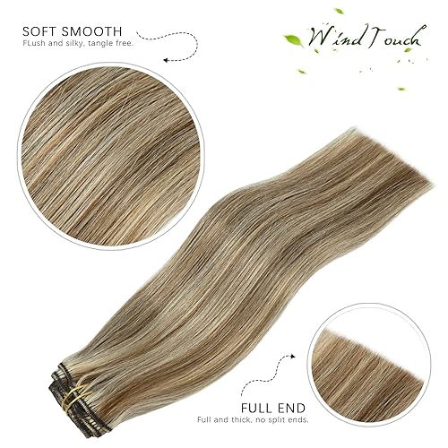 Miniatura 4 de WindTouch Extensiones de cabello con pinzas, 4.33 oz, extensiones de cabello largo de 22 pulgadas, extensiones de cabello humano real, 7 unidades,