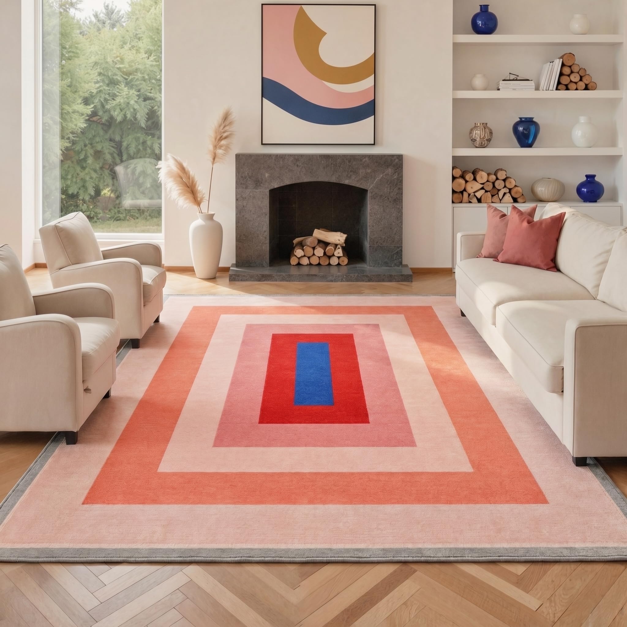 GENIMO Tapis Salon 160x230 cm - Moderne Rose - Antidérapant pour Salon ou Chambre - Rose Eclair
