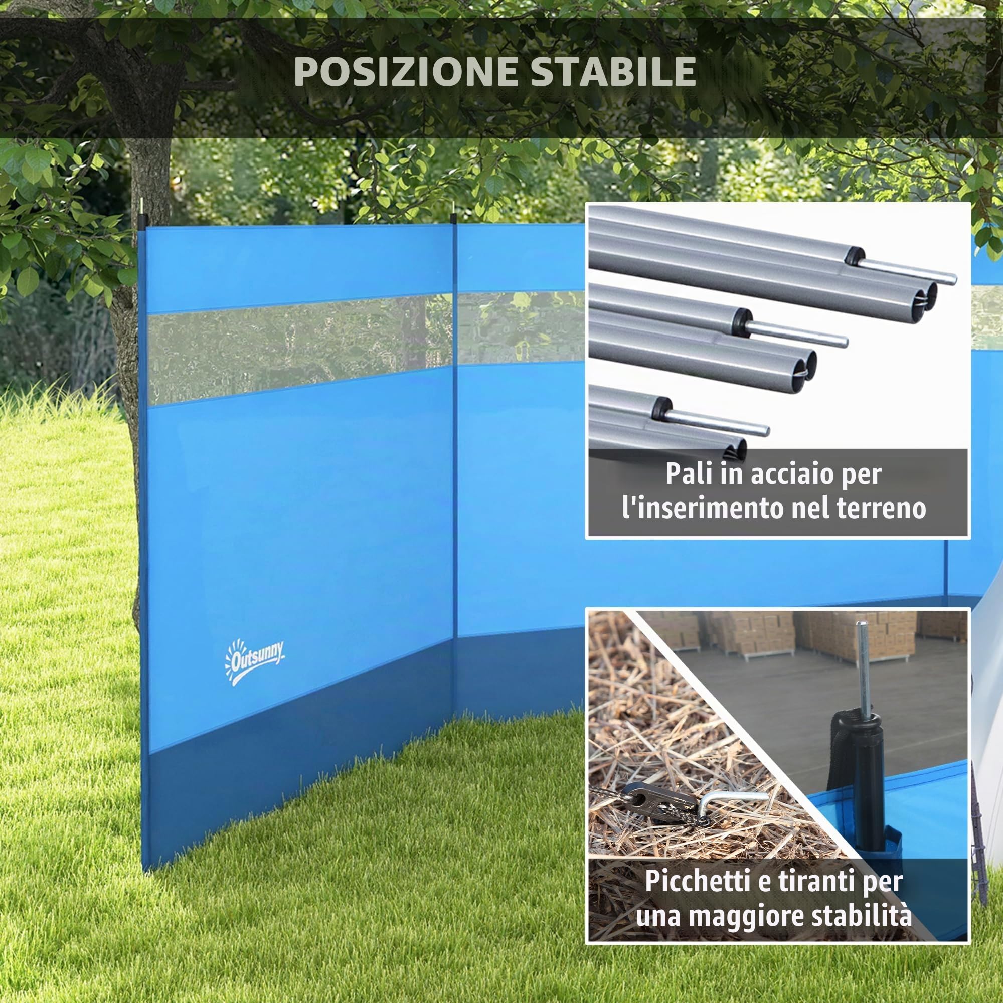 Outsunny Paravento da campeggio portatile pieghevole con borsa di trasporto e pali in acciaio