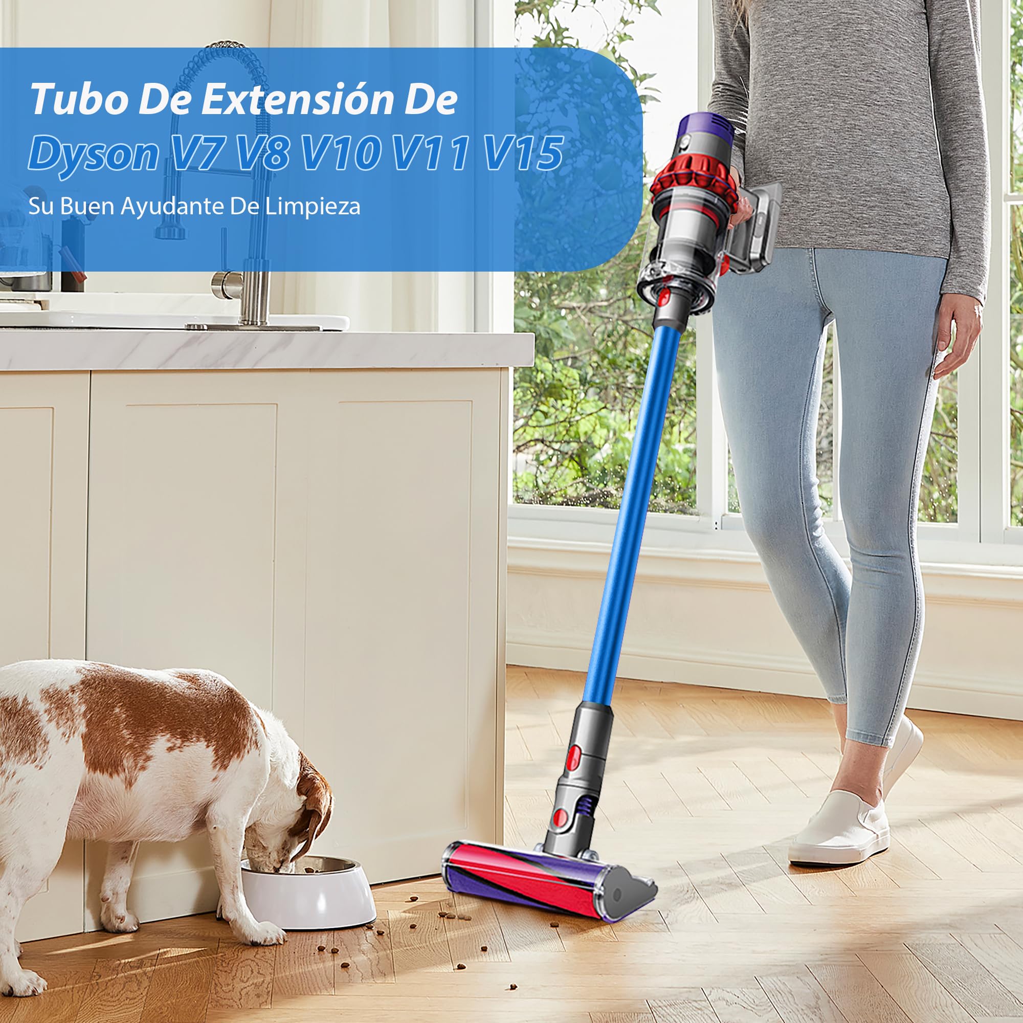 Tubo Telescópico Compatible con Dyson V7 V8 V10 V11 V15, Tubo de Extensión Rígido para Dyson V11, Tubo de Conexión de Liberación Rápida para Aspiradora Dyson con Dos 2 en 1 Cepillos, Azul