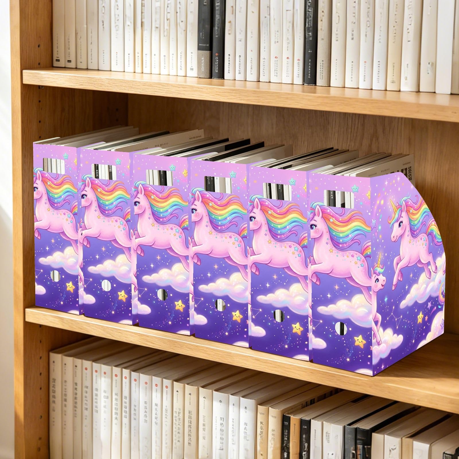 Porte-revues avec couvercle ouvert Motif licorne Violet