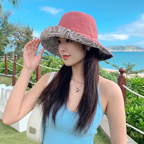 Miniatura 4 de HUAMULAN Sombrero de sol de verano para mujer, ala ancha, borde con alambre, floral, playa, cubo, sombreros reversibles, plegables, protección UV