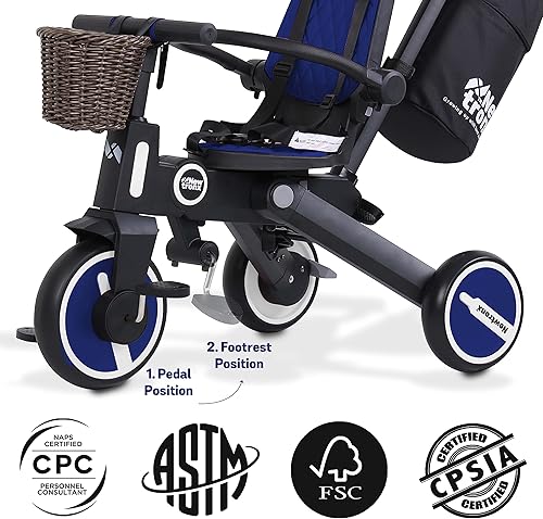 Miniatura 6 de Trixplorer Triciclo 7 en 1 para niños pequeños, mango de empuje extraíble, asiento giratorio de 360, toldo ajustable, arnés de seguridad,