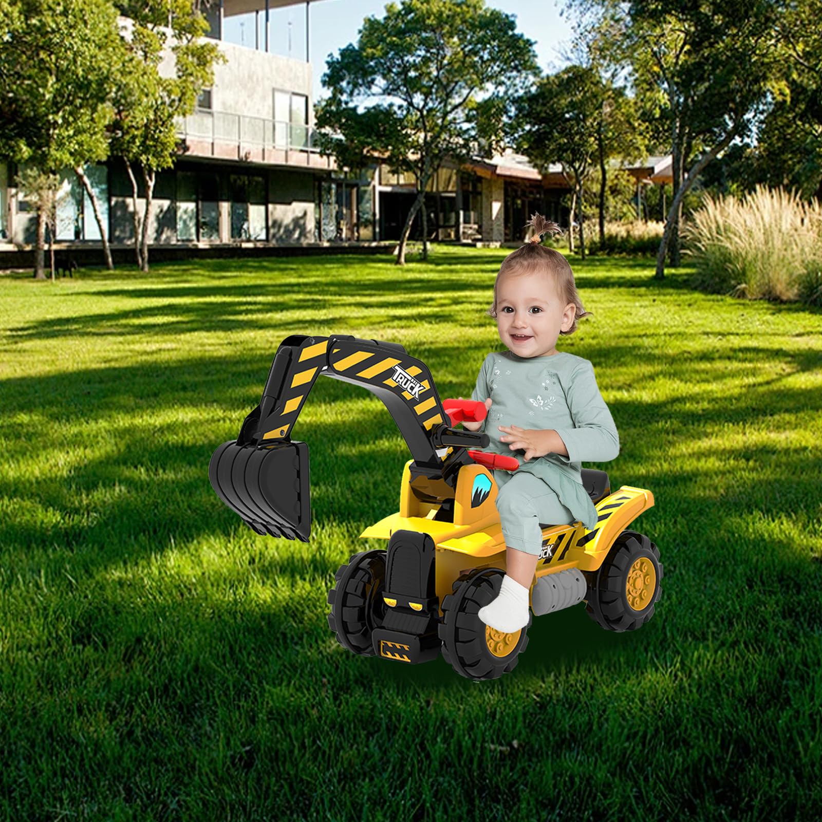 Samochód transportowy dla dzieci, wózek dziecięcy, koparka dziecięca, pojazd do pchania, ukryte miejsce do przechowywania, obciążenie 15 kg, dla dzieci w wieku 1-3 lat (czarny i żółty)