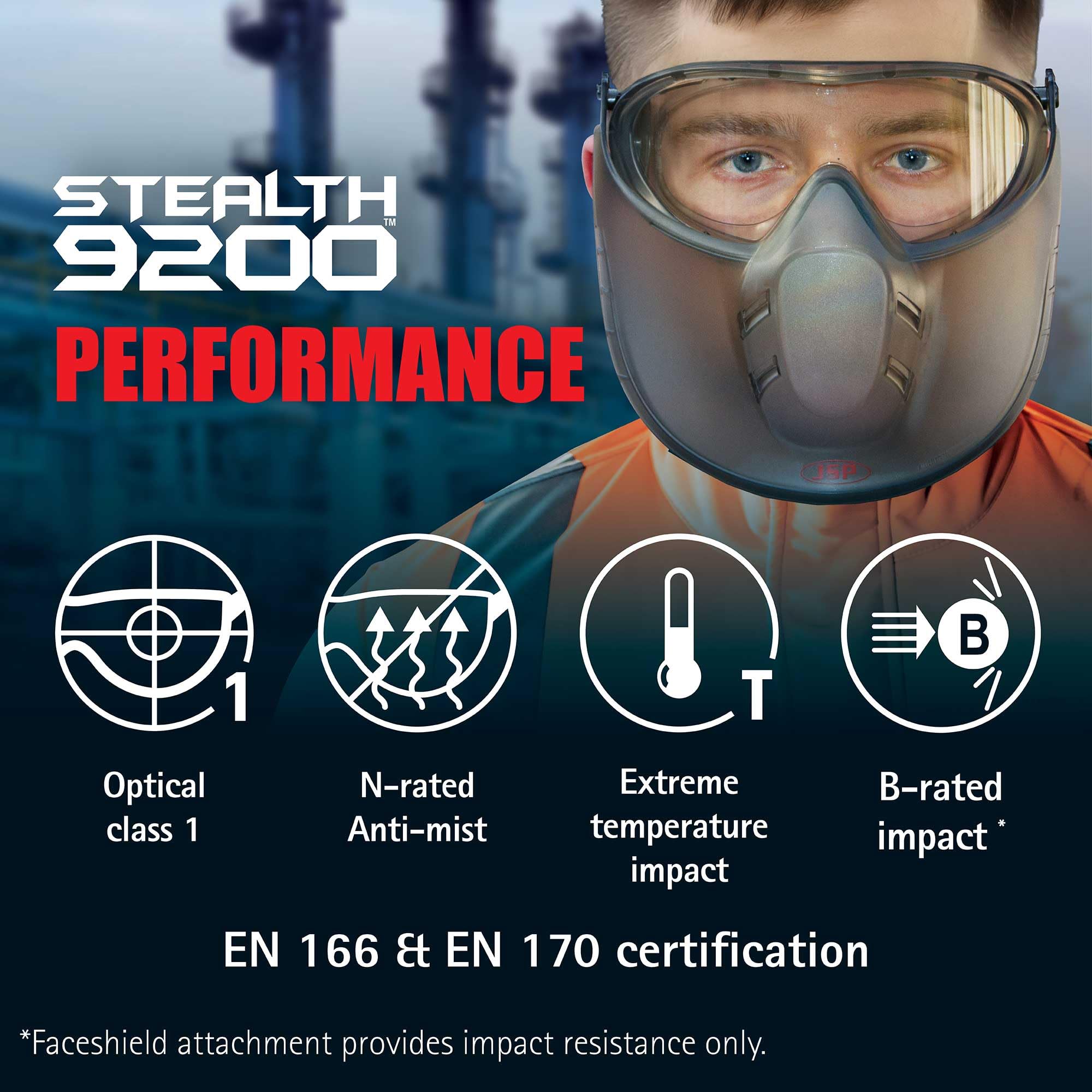 JSP Gogle Stealth DV 9200 z osłoną twarzy Clr Lens Mist-Resist