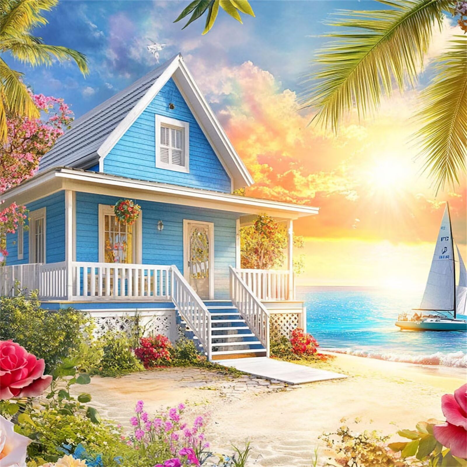 Diamond Painting Playa Diamond Painting Adultos Manualidades Punto de Cruz Diamante Arte de Cristal Kit, 5D DIY Pintura de Diamante Niños Kit Completo para Decoración 70x70cm Habitación FX#518