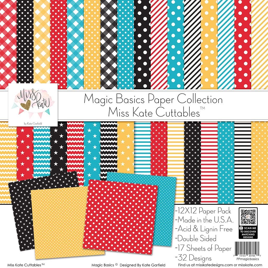 Pattern Paper Pack - Magic Basics - For Disney - 17 Double-Sided 12"x12" Collection Includes 34 Patterns - Scrapbooking Card Making Crafting - by Miss Kate Cuttables