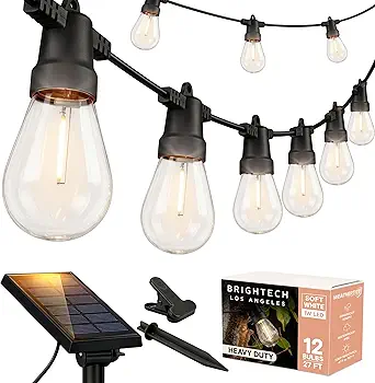Brightech Ambience Pro Solar Powered Outdoor String Lights (27 ft, 12 Bulbs)