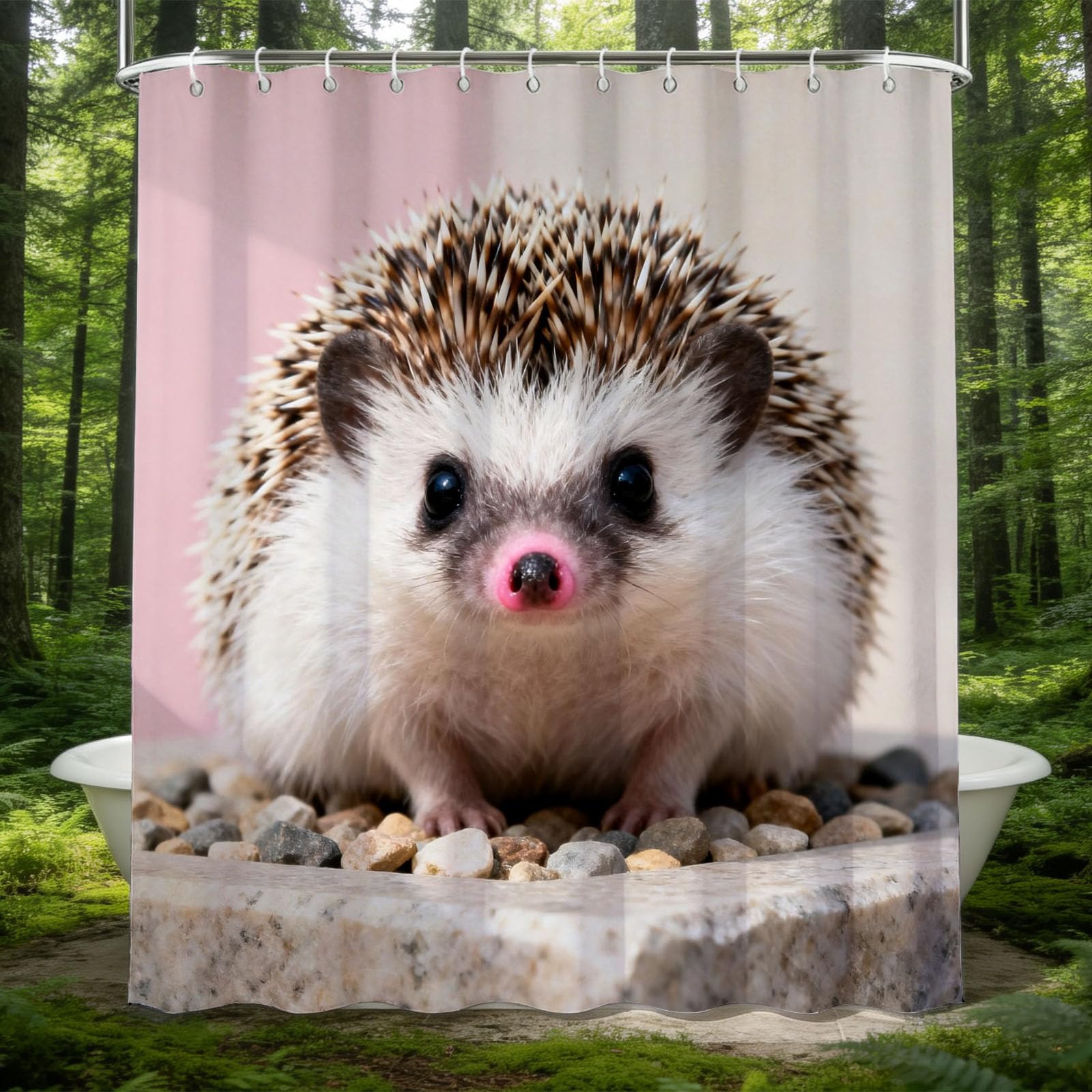 Hongduo 3D Hedgehog Shower Curtain for Stalls Bathtubs Animal Theme Bathroom Decor Shower Curtain Set Polyester Fabric Waterproof 180x200cm/71X79 Inch with Hooks