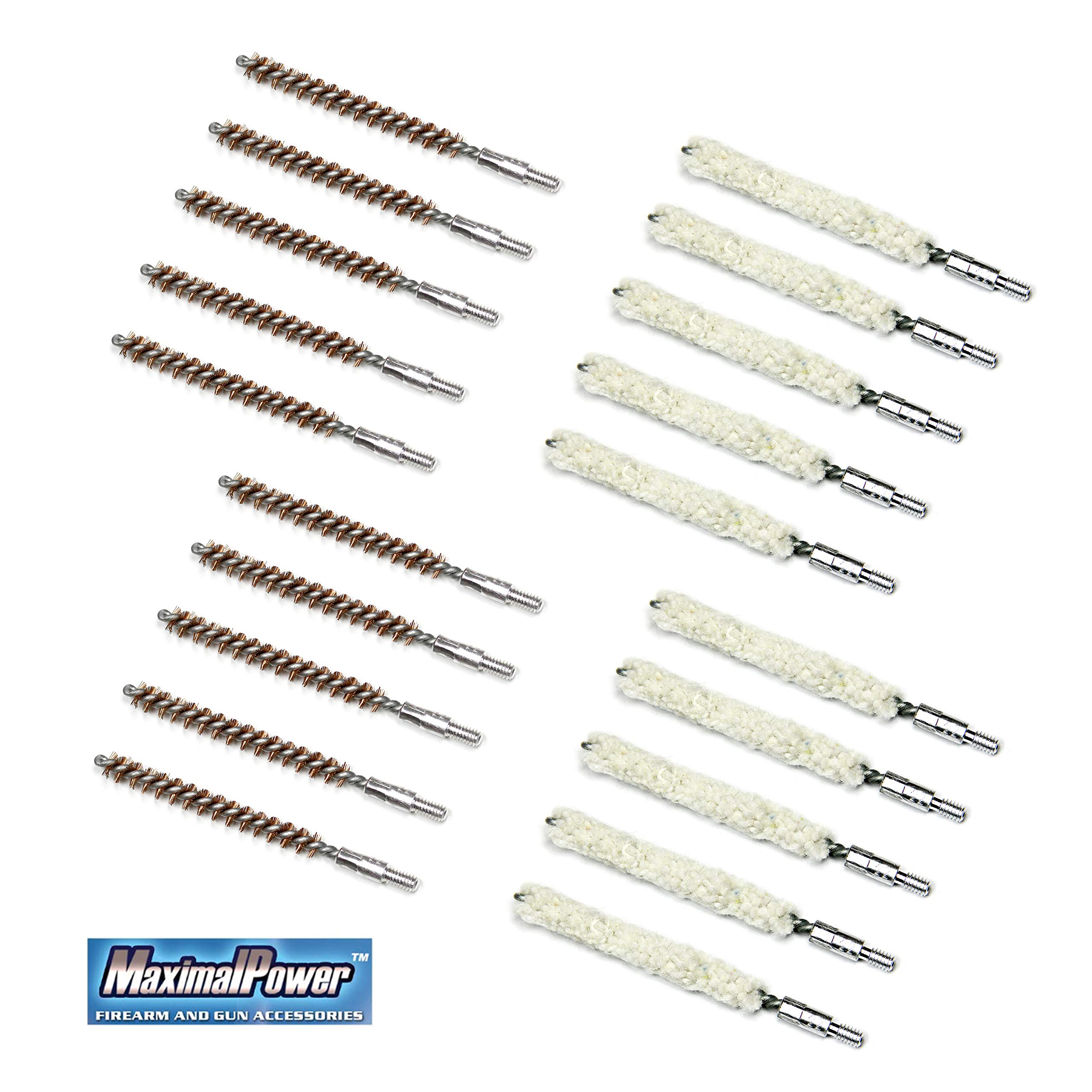 MaximalPower™ Gun Cleaning Jag Bronze Brush Plus Cotton Mop Brush Combo Pack for 8-22 Thread, FN 5.7x28mm & Other 5.56mm/0.22