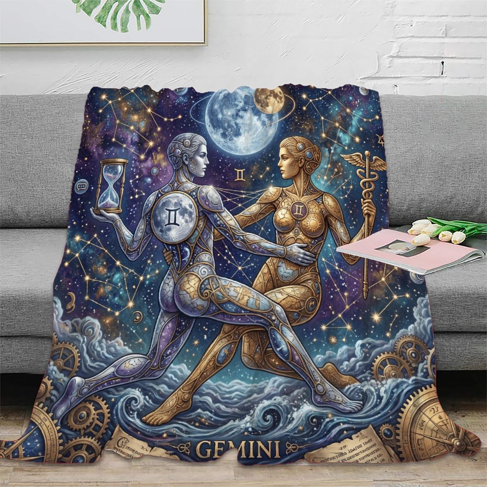 W7C8U2X3 Gemini Zodiac Galaxy for Flannel Throw Blanket, Bedroom Sofa Couch