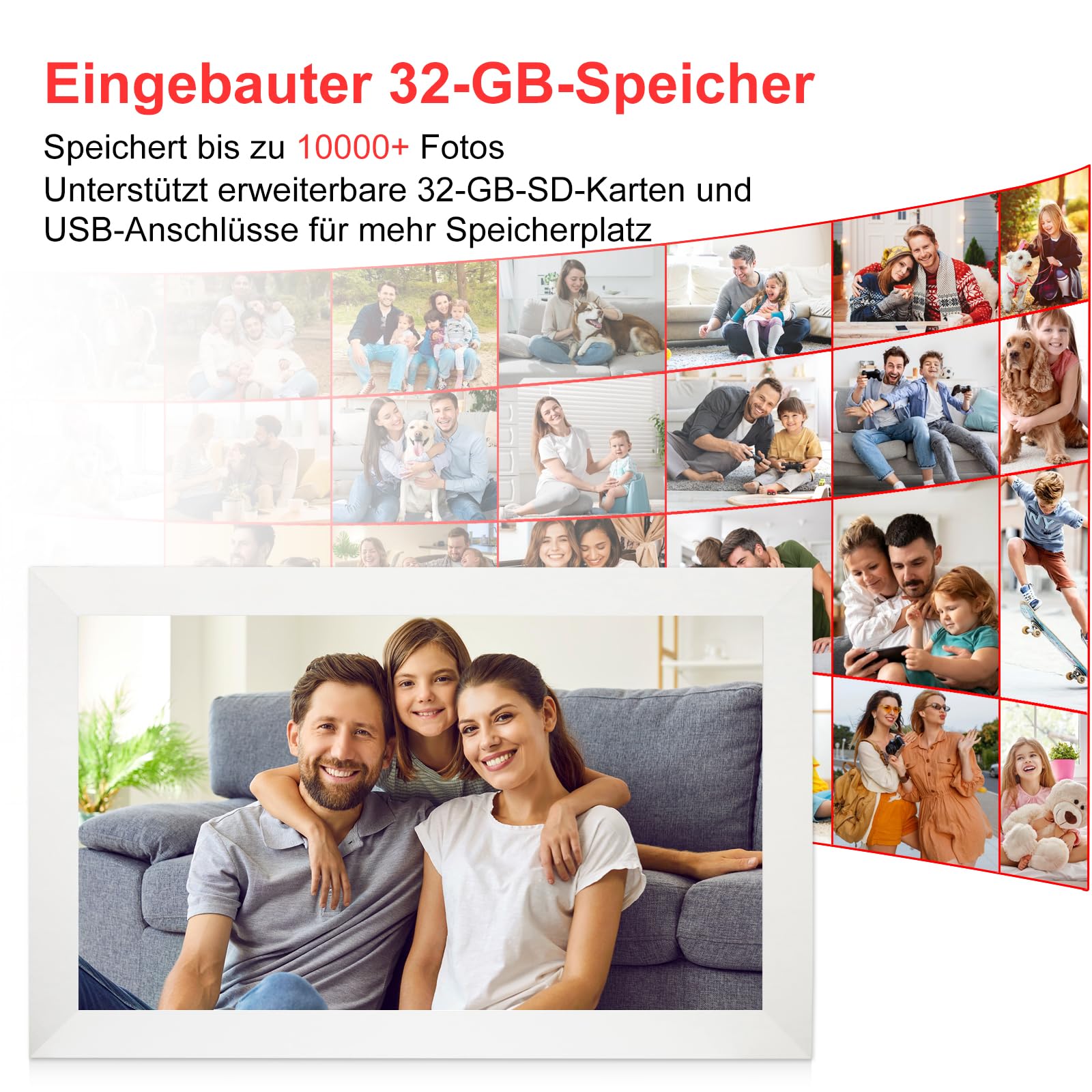 Frameo - Marco de fotos digital de 15,6 pulgadas con wifi, con pantalla táctil IPS HD de 1920 x 1080, 32 GB de memoria para compartir fotos/vídeos, dispositivo de mesa y pared, boda, cumpleaños