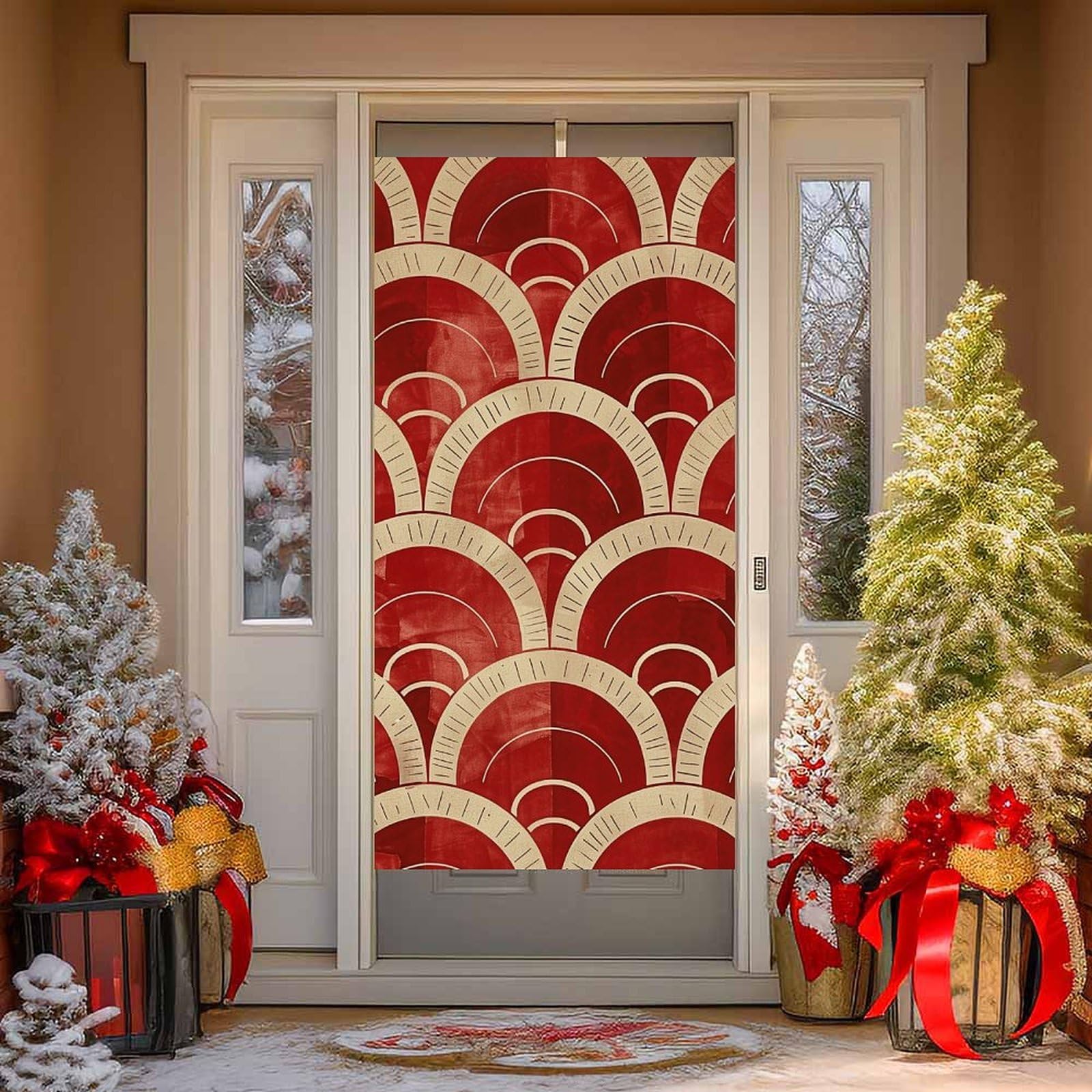 NTVOWPZO Red and Beige Door Curtains for Doorway Privacy Dividers Door Banner Blackout Curtains Fabric Door Window Curtain for Home Bedroom Kitchen Decor 35.4x70.9 in Decorative Banner