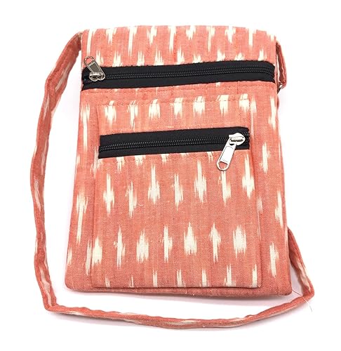 srishopify handicrafts Women's Handcrafted Traditional Cotton Ikkat Print Fabric Sling Bags with Adjustable Shoulder Strap for Girls and Ladies Multipurpose Mobile Sling 9 Inch Multicolor