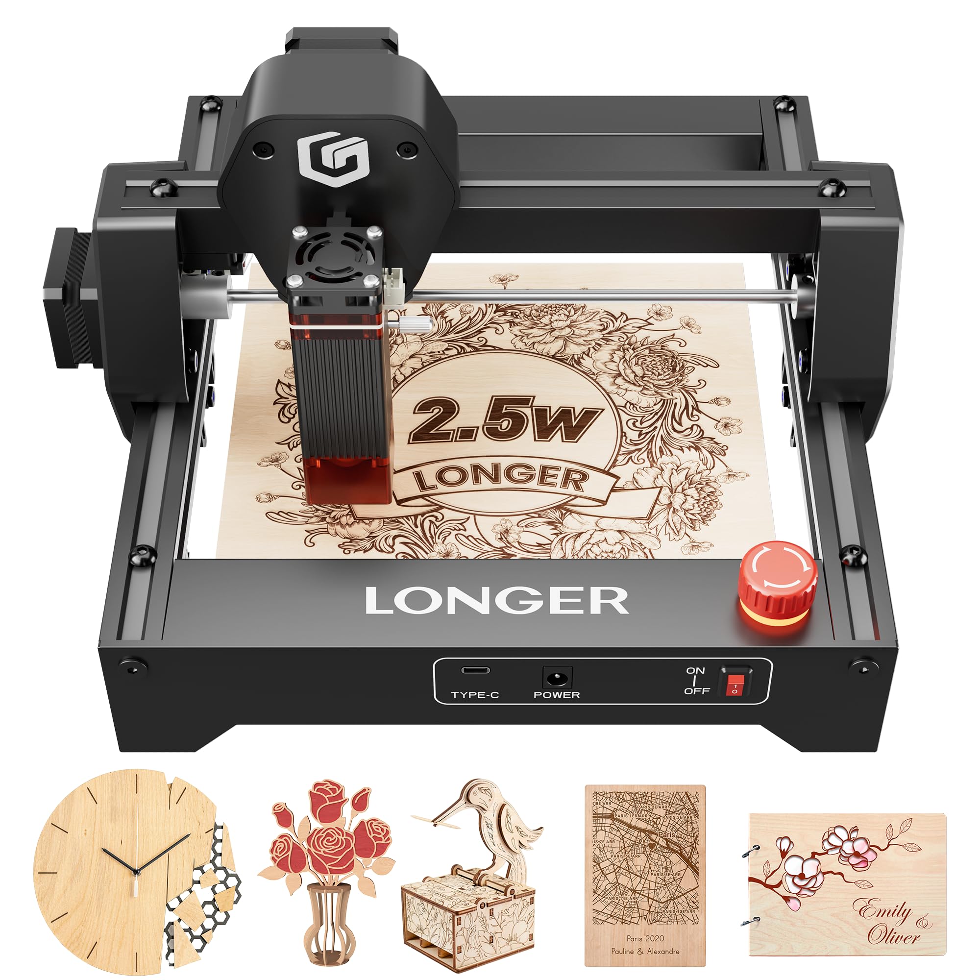 LONGER RAY5 Laser Engraver 2500mW High Precision 0.04 * 0.04mm Laser Cutter and Engraving Machine 130x130mm Working Area Mini Portable Laser Engraver for Wood Metal Acrylic Glass
