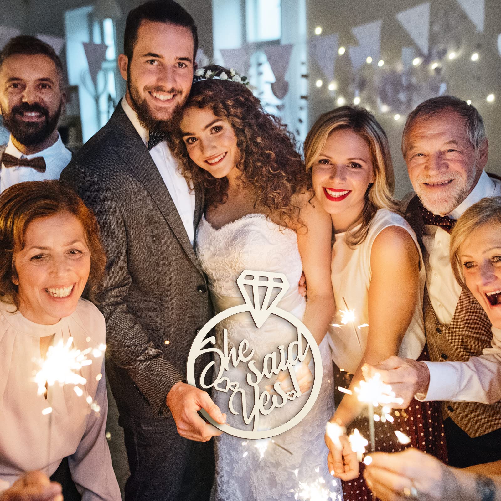 Youyole She Said Yes Wooden Sign 13.78'' x 11.22'' Diamond Ring Wood Cutout Sign Wedding Engagement Party Decorations Photo Booth Props with Hanging Rope Bridal Shower Rustic Engaged Hanging Decor