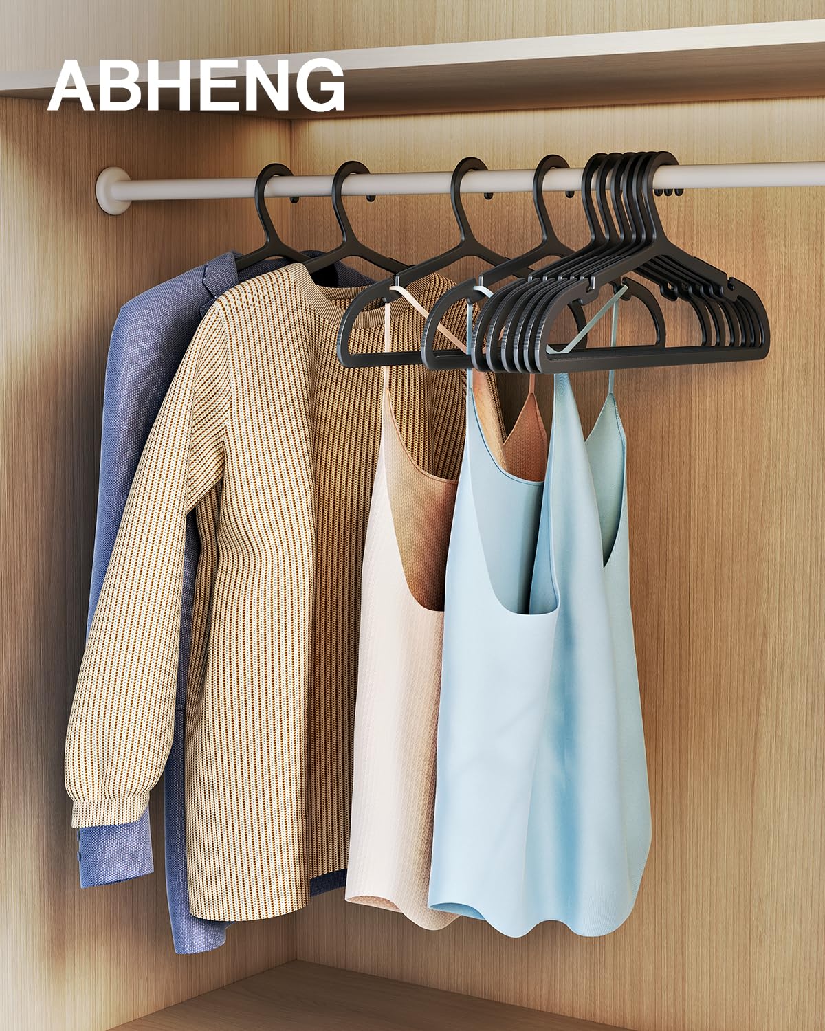 ABHENG 100 stuks kleerhangers van kunststof, antislip hangers met U-vormige opening, ruimtebesparende kleerhangers, voor jassen, jurken, overhemden, 41,7 x 0,4 x 21 cm, zwart, APY05100B