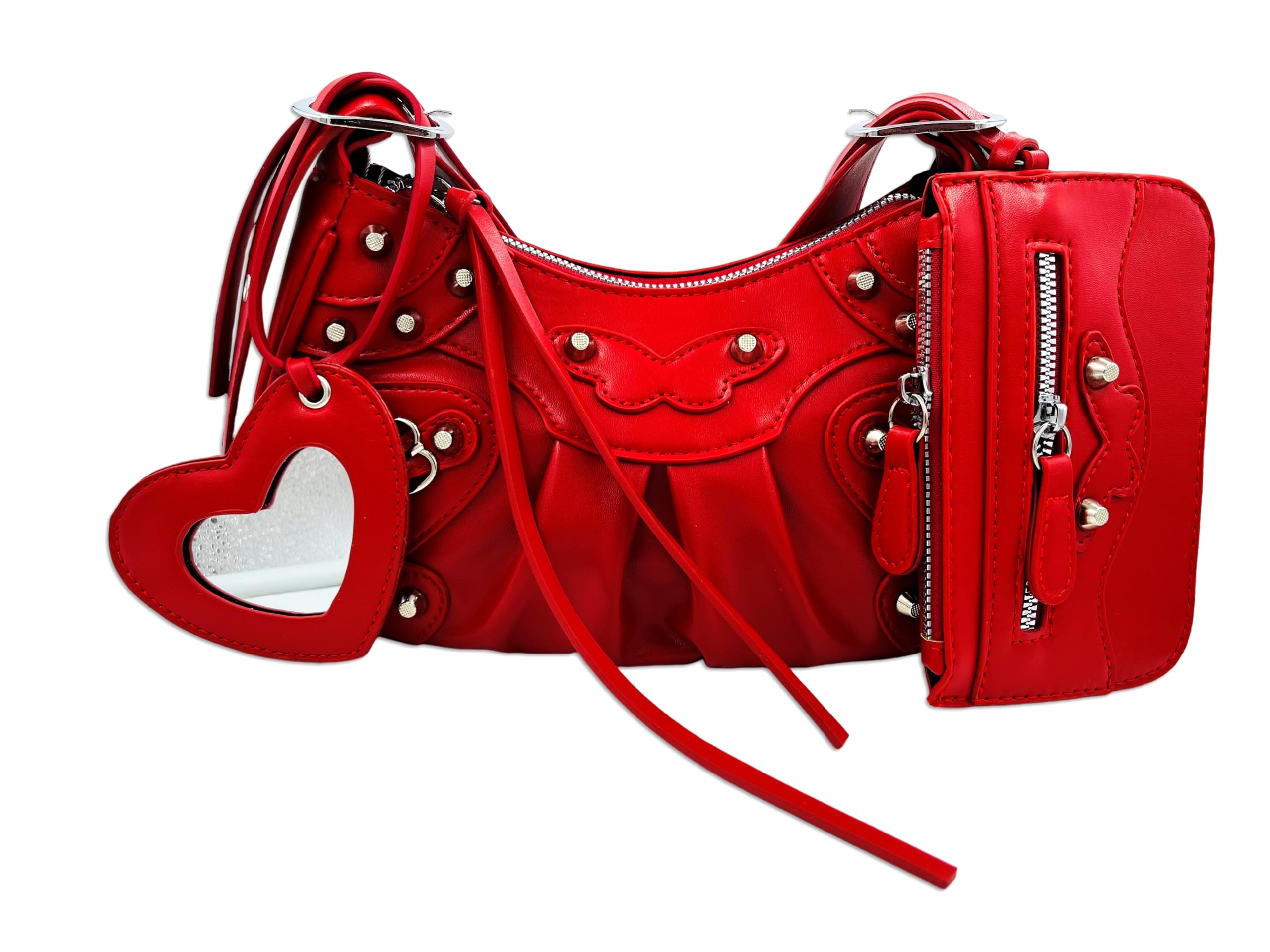 Motleader Shoulder Bag for Women, Leather Hobo Bag, Punk Style Y2k Crossbody Purse with Rivet