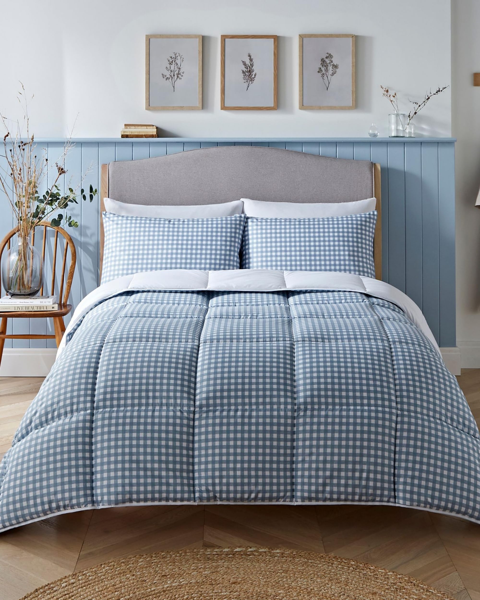 Night Lark Coverless Duvet and Pillowcase Set, Gingham Collection – Coverless Duvet Single 4.5 Tog with Advanced Smartfil® Fibre, Machine Washable, Hypoallergenic – Blue, Single Bed Size