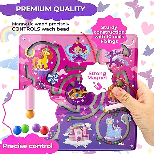 Miniatura 4 de QUOKKA - Juegos magnéticos de viaje para niños de 2 a 3 años juguetes de unicornio Montessori Maze para niños de 1 a 3 años tablero de actividades