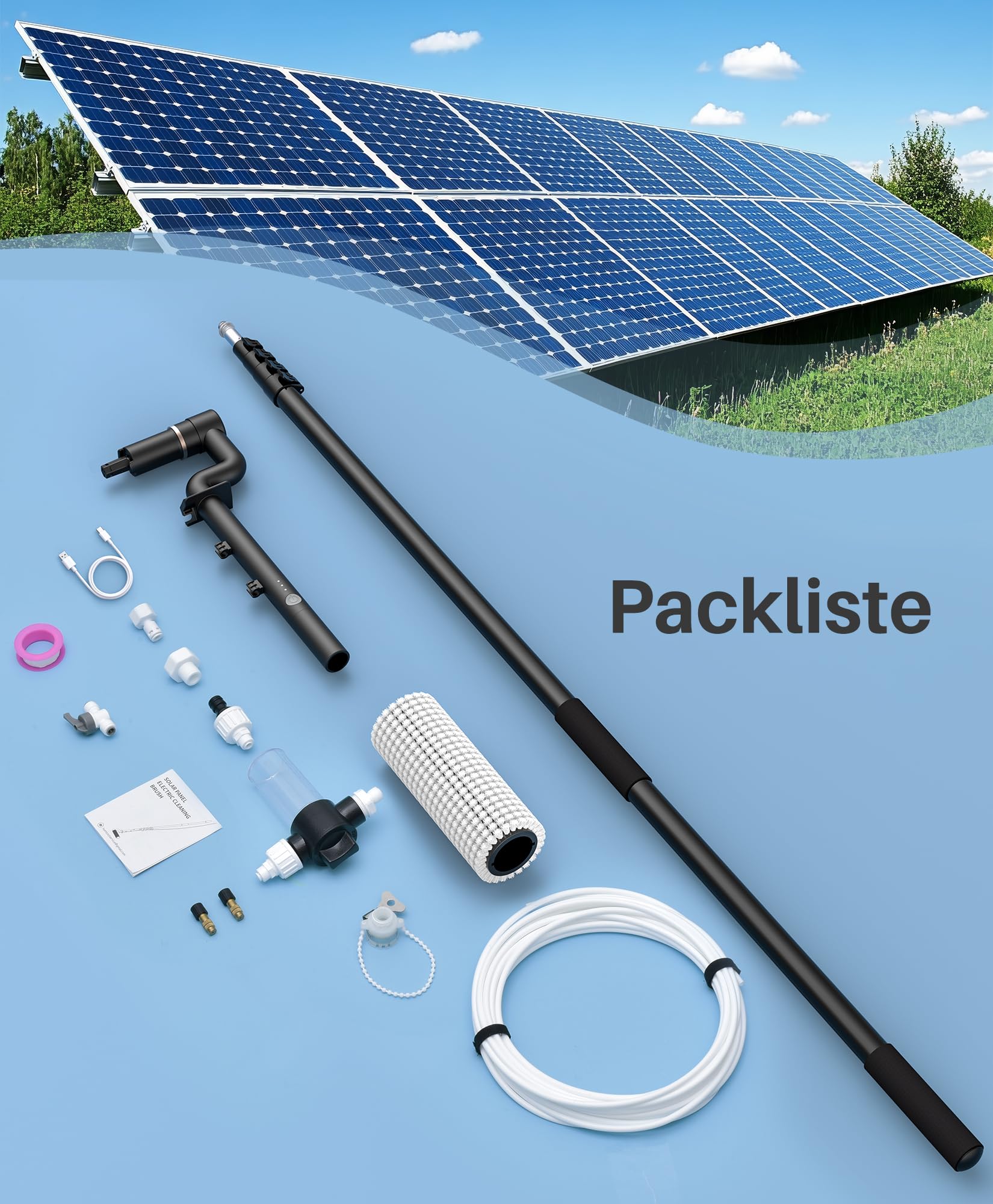 LyriFine Elettrico spazzola pulizia pannelli fotovoltaici 6,2 metri, 5 stadi telescopic hydrocleaner kit pulizia pannelli fotovoltaici e Velocità della 2a marcia per pannelli solari, vetri per tetti