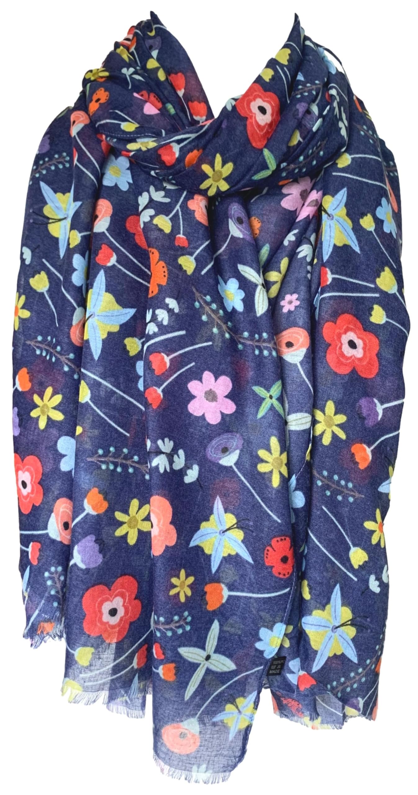 Floral Scarf Ladies Navy Blue Red Flower Wrap Womens Lightweight Shawl New