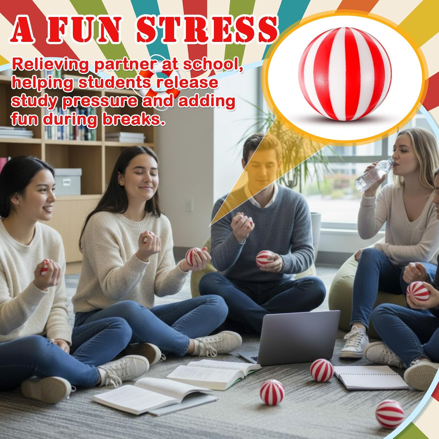 Libima 50 Pcs 2'' Stress Ball Squeeze Fidget Toy Themed Party Favor Fun Stress Relief Toy for Teen Adult Improve Grip Strength Release Pressure Finger Exercise (Carnival)