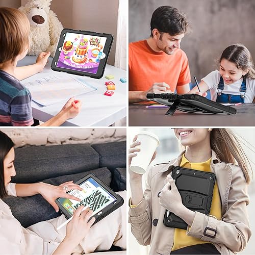 Miniatura 3 de SEYMAC stock Funda para iPad de 987 generación de 10.2 pulgadas con protector de pantalla, soporte para lápiz, correa de hombro y soporte, funda a