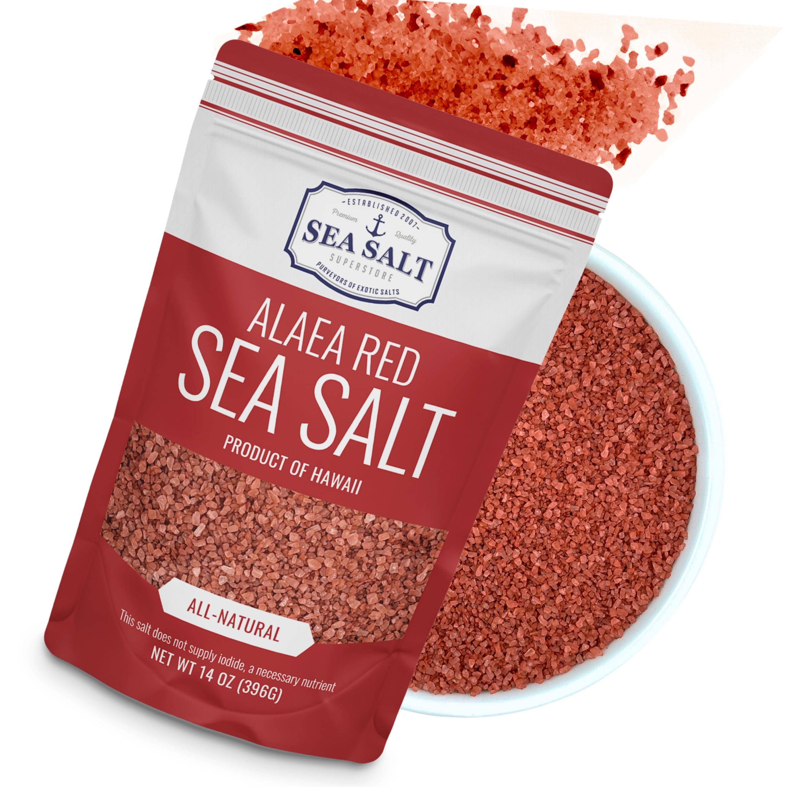 Alaea Coarse Crystal Red Hawaiian Salt to Add Color to Any Dish and Natural Finishing use, Red Salt Made with Alaea Clay, 14 oz Bag