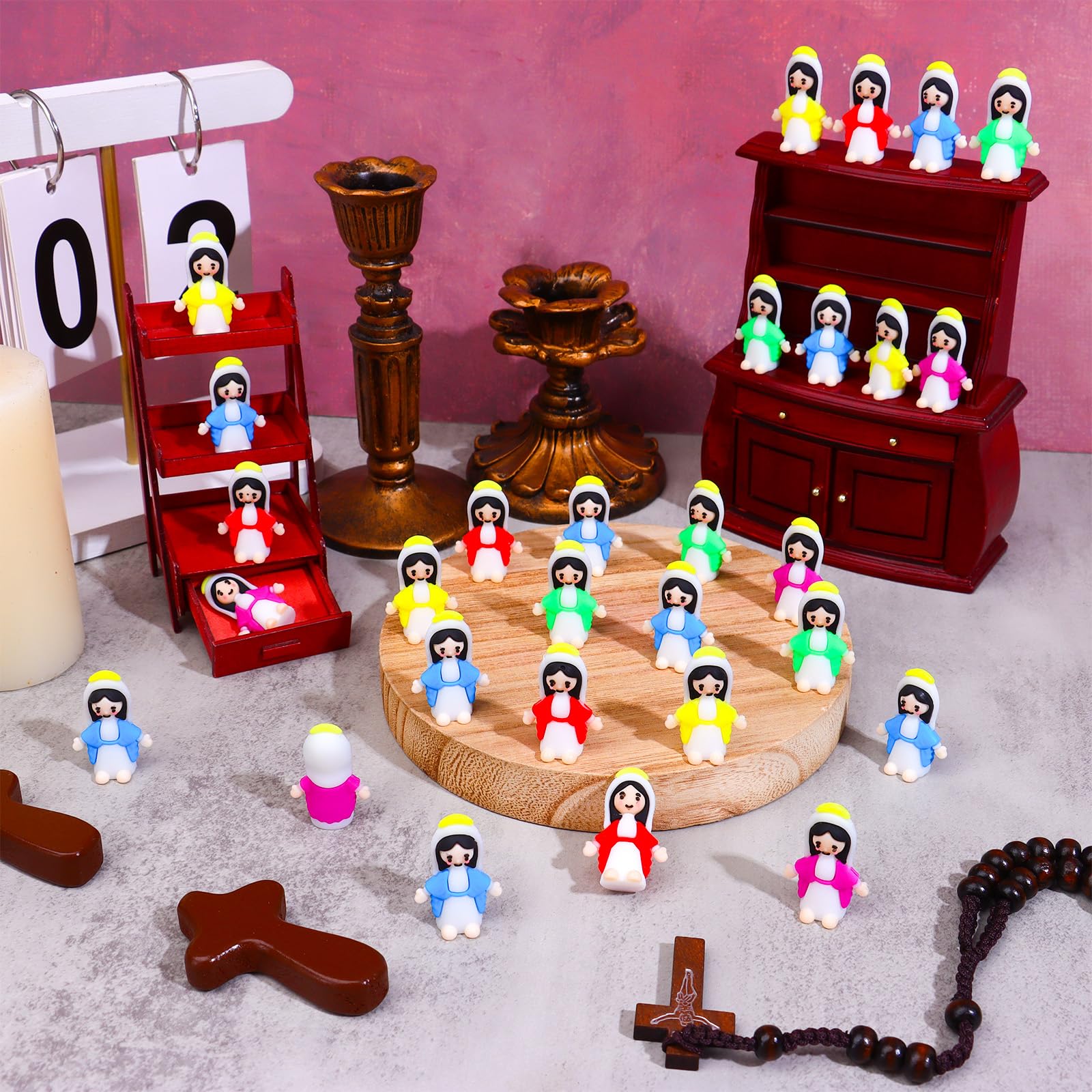 Set Di 50 Statuette Vergine Maria In PVC – Miniature 3.5 Cm, Multicolore, Regali Religiosi Per Pasqua E Decorazioni Casa