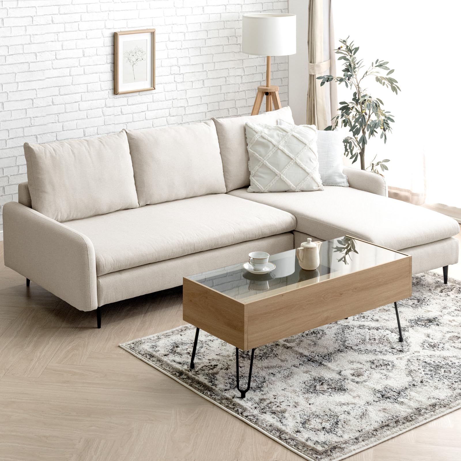 Amazon｜タンスのゲン ソファー カウチソファー 3人掛け 左右組み替え