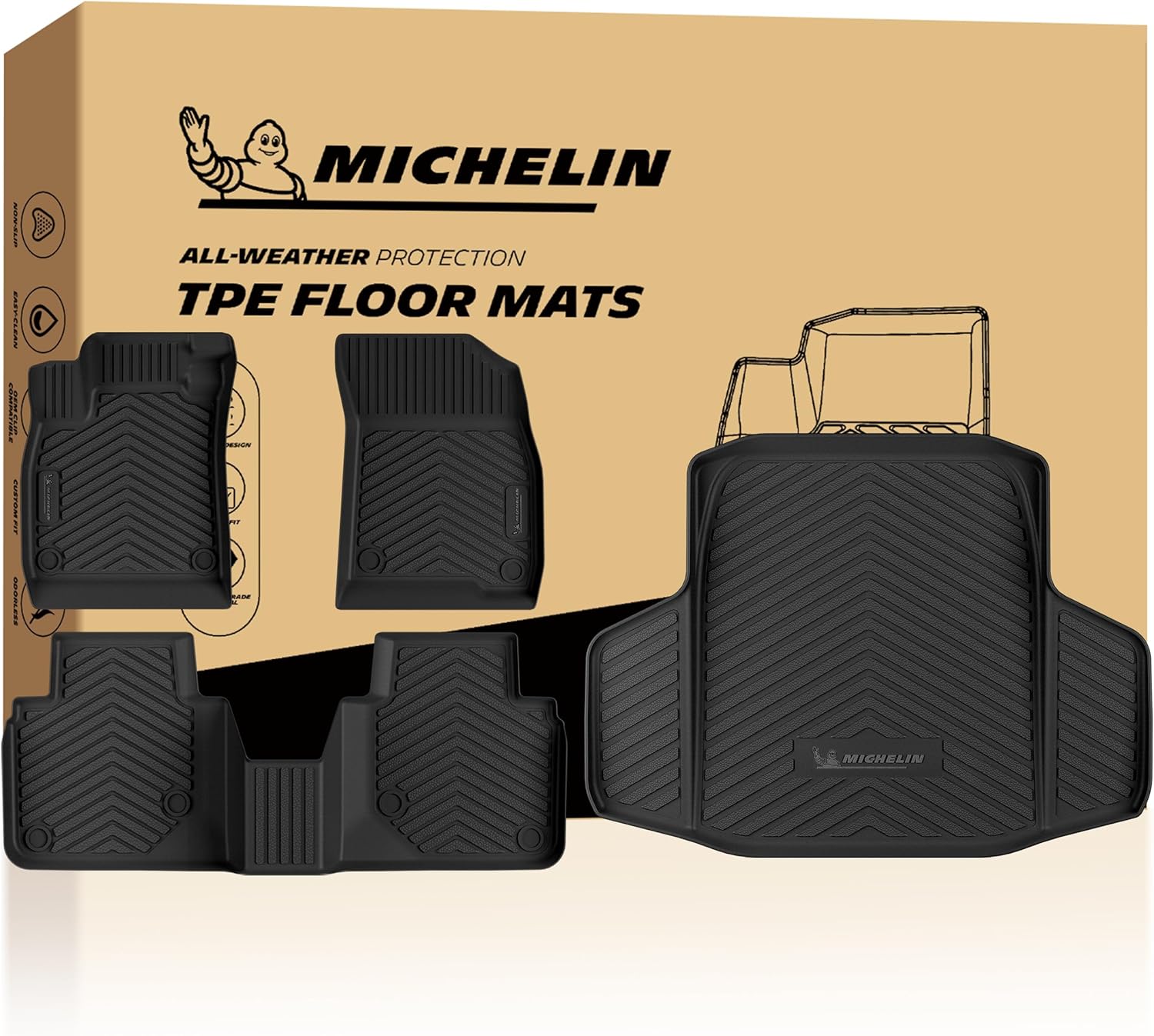 Michelin Premier Series Floor Mats + Trunk Mat for 2023-2026 Honda Accord (Gasoline & Hybrid), 4PCS, All-Weather Floor Liner + Trunk Mat, Custom Fit, Durable TPE, Non-Slip