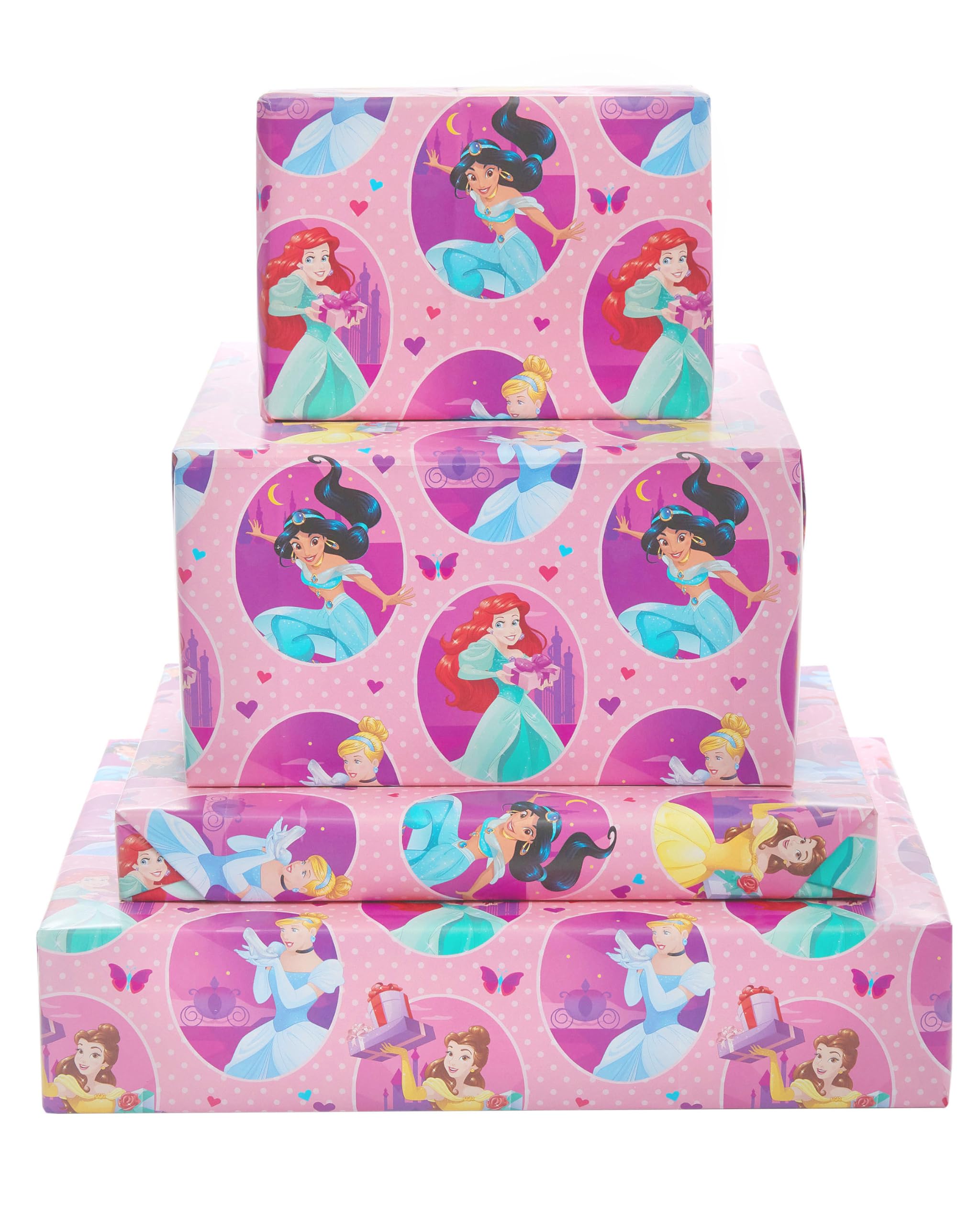 UK Greetings | Wrapping Sheets & Tags Multipack for Girls/Kids | Gift Wrapping Set | Birthdays/Weddings/Mother's Day | Disney Princess Design | Pack of 6 | 49 x 69 cm