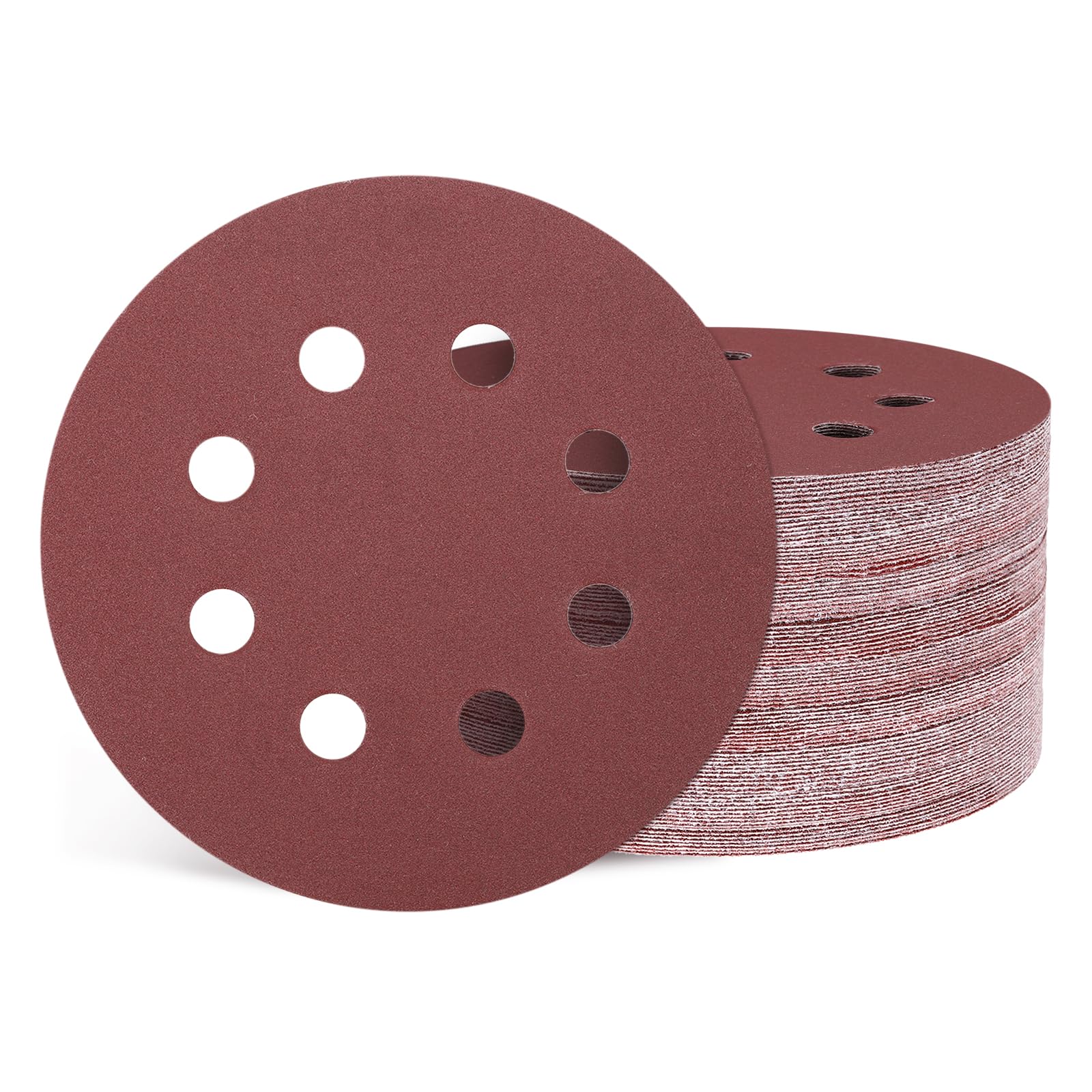 Kozelo 110 Pcs Sanding Disc 125 mm 320 Grit 8 Hole Hook and Loop Random Orbital Sandpapers Suitable for Drywall Sander Wood Metal Furniture, Red