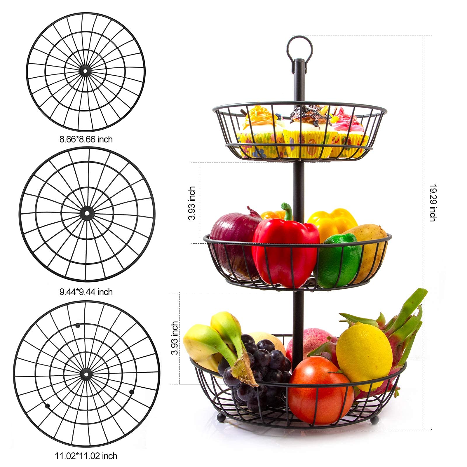 Fruit Bowl 3 Tier Fruit Basket Countertop Detachable Metal Fruit Bowl 3