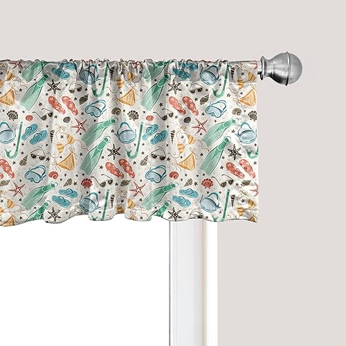 Miniatura 31 de Ambesonne Cenefa de Ventana Natural, Adorno de Estilo Escandinavo con Árboles Desnudos y Pájaros, Cenefa de Cortina para Decoración de Cocina y