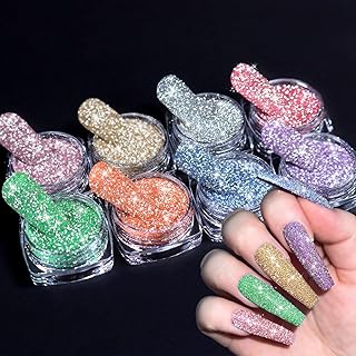 SIUSIO Reflective Glitter Powder Set, 8 Colors Diamond Nail Glitters Dust Shiny Sugar Nail Dipping Pigment Nail Supplies for Nail Art Gel Polish Crafts Disco Party Nightclub Wedding