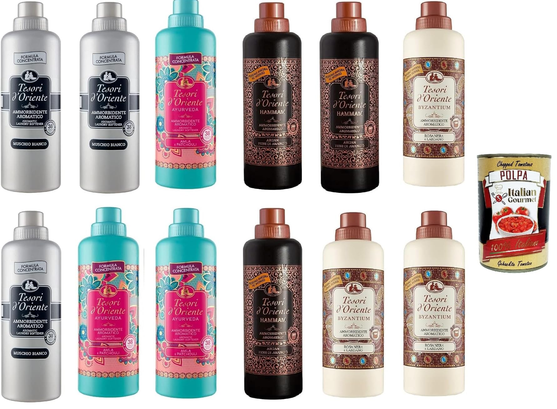 Italian Gourmet Bundle Aromatischer Weichspüler Mix 12x 750ml + Italian Gourmet Polpa Gratis – Konzentrierter Wäscheweichspüler Sortiment, verschiedene Düfte, 456 Waschladungen, Wäscheduft, Kleidung