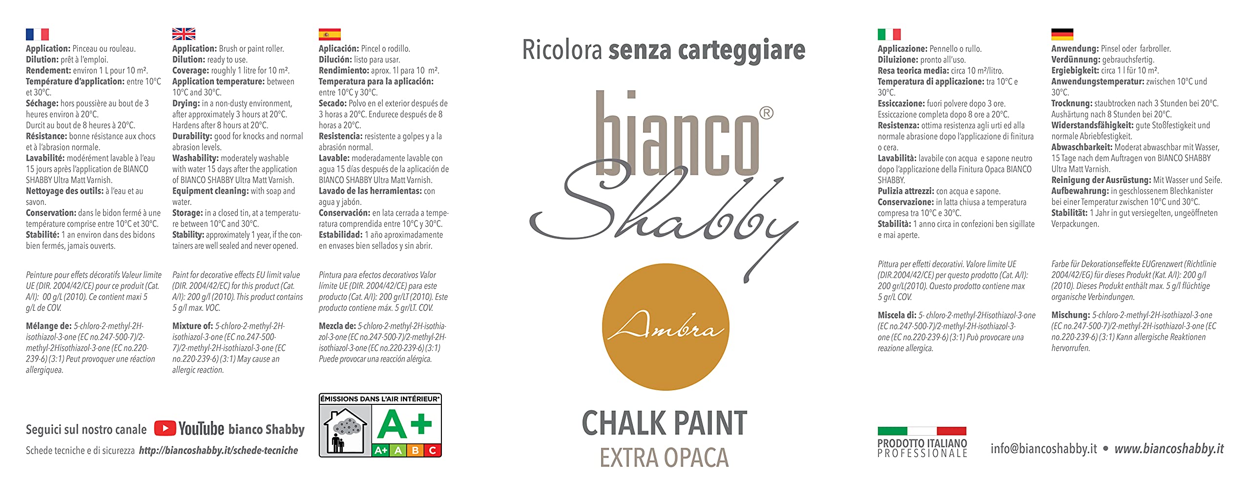 Chalk Paint Ámbar & Cera Neutra Pintura Shabby Chic (500 ml) + Cera Profesional (500 ml)