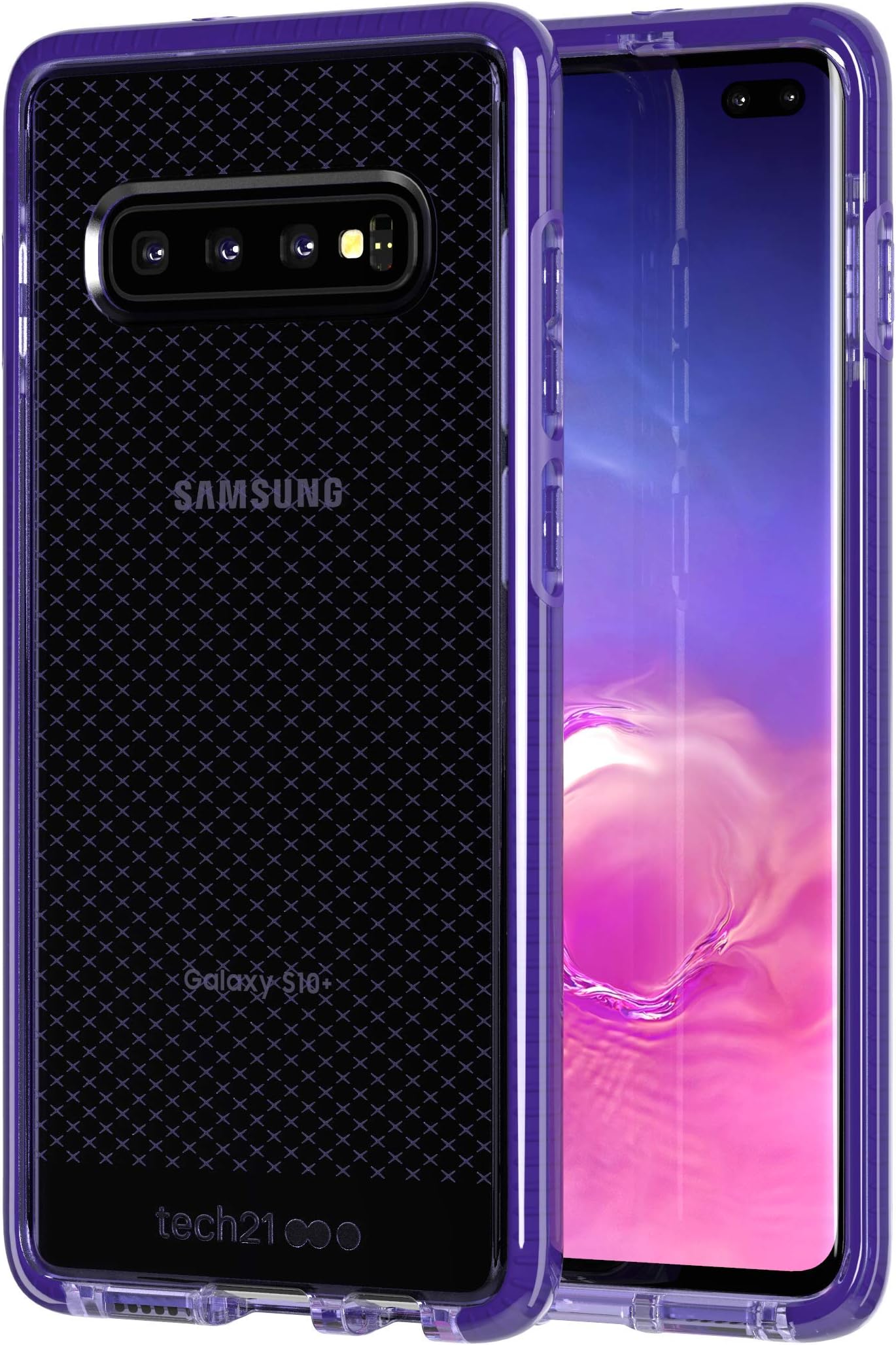 Tech21 Protective Samsung Galaxy S10+ Case Thin Patterned Back Cover with FlexShock - Evo Check - Ultra Violet