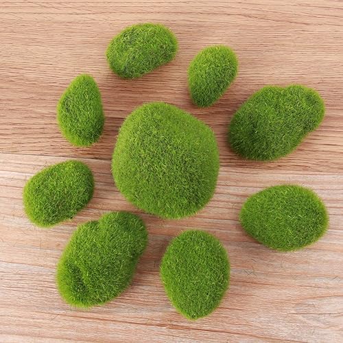 Miniatura 3 de Healifty 12 rocas artificiales de musgo, 6 tamaños decorativas verdes cubiertas de musgo, bolas de musgo verde para arreglos florales, jardines de