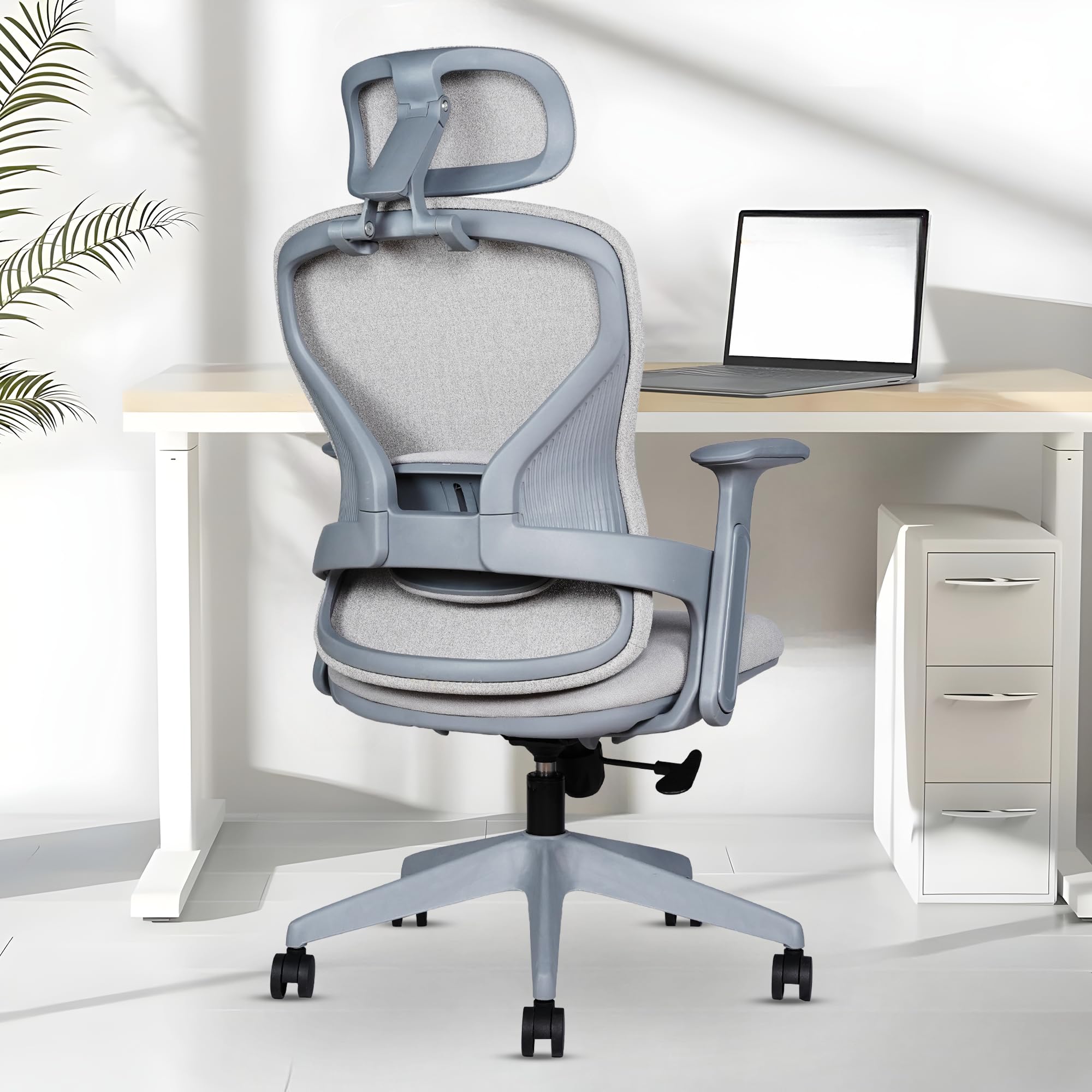 MRC Cosmos Ergonomic Office Chair Mesh Fabric High Back Home Computer Chair with Adjustable Lumbar Support,Adjustable Armrests,Tilt Lock Mechanism,Nylon Base (Pre Assembled)- Grey