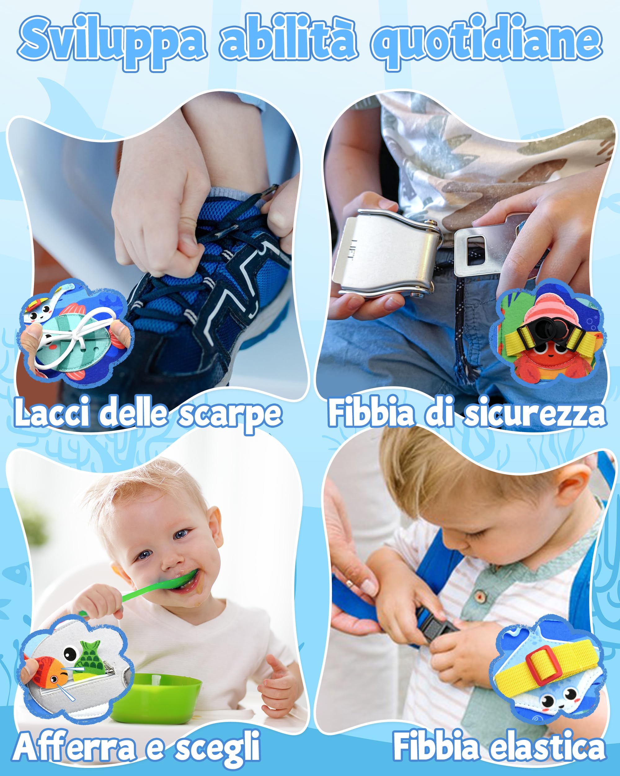 Busy Board Montessori Libro Interattivo 1-3 Anno - Quiet Book Sensoriale Educativo - Giochi Montessori 1 2 3 Anni Tavolo Pannello di Feltro attività Valigetta Didattici Regalo Bimbo